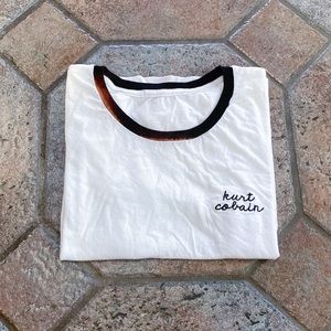 Thrifted Kurt Cobain White Crop Top